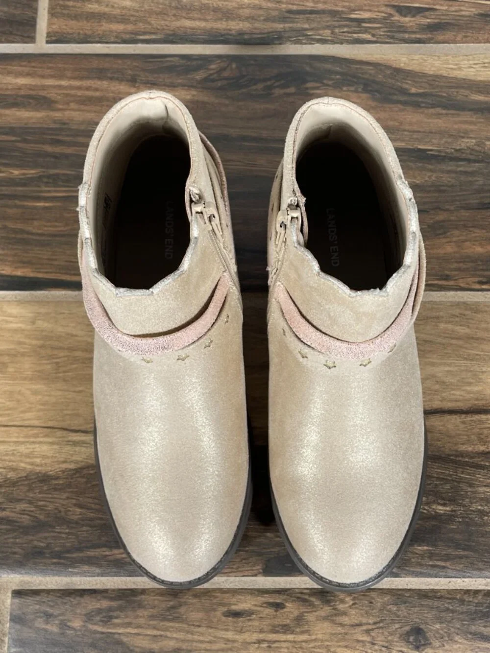 Lands End Shoes Girls Sz 2 Platino Shimmer Multicolor Zip Up Western Bootie NEW